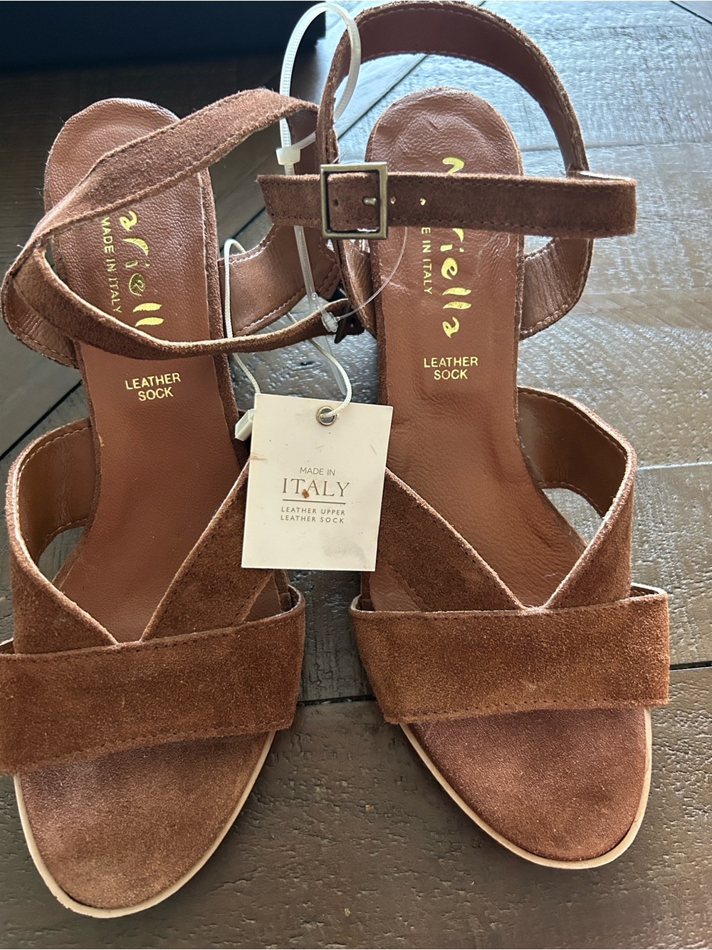 MARELLA Brown Suede Cross-Strap Leather Sandals